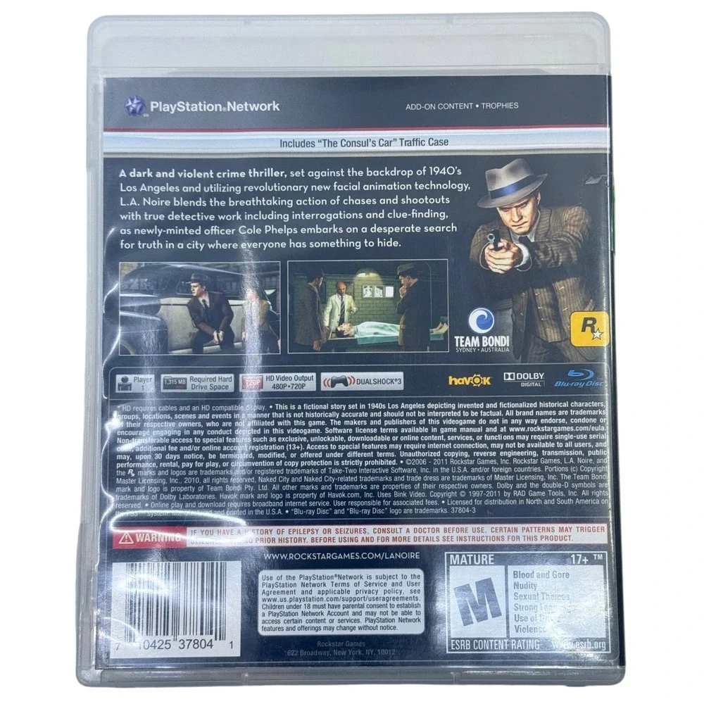 LA Noire Sony PlayStation 3 PS3 Rockstar Games The Consuls Car Traffic Case